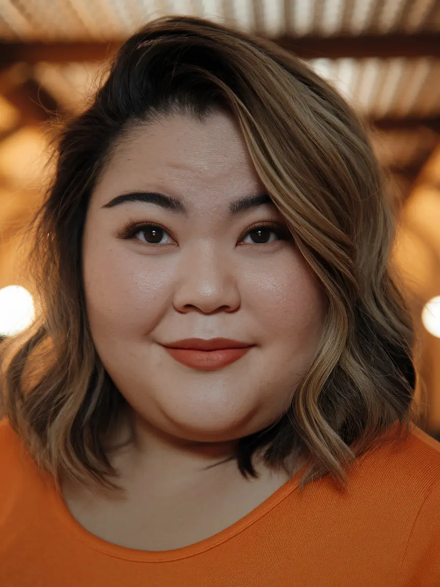 fall haircuts chubby face Dimensional Bob with Bold Side Part