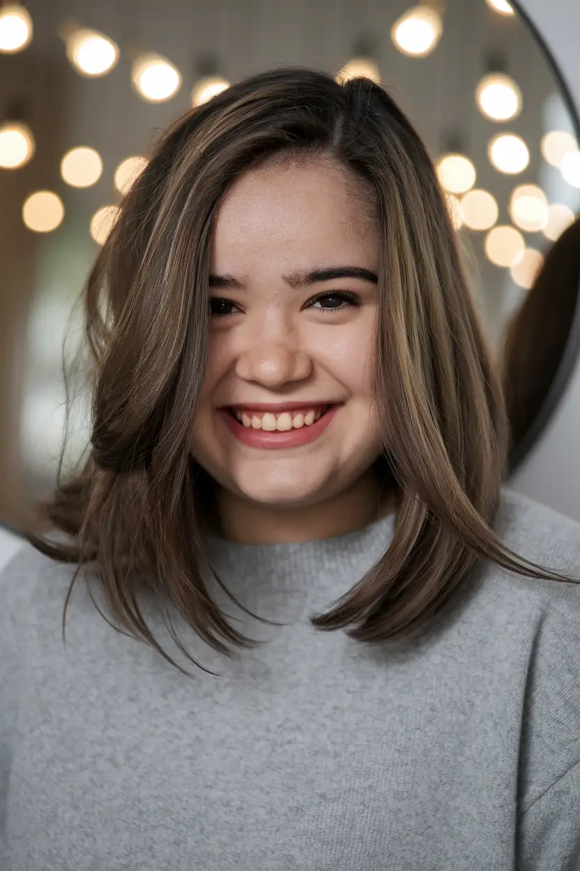 fall haircuts chubby face Polished Lob with Face-Framing Highlights