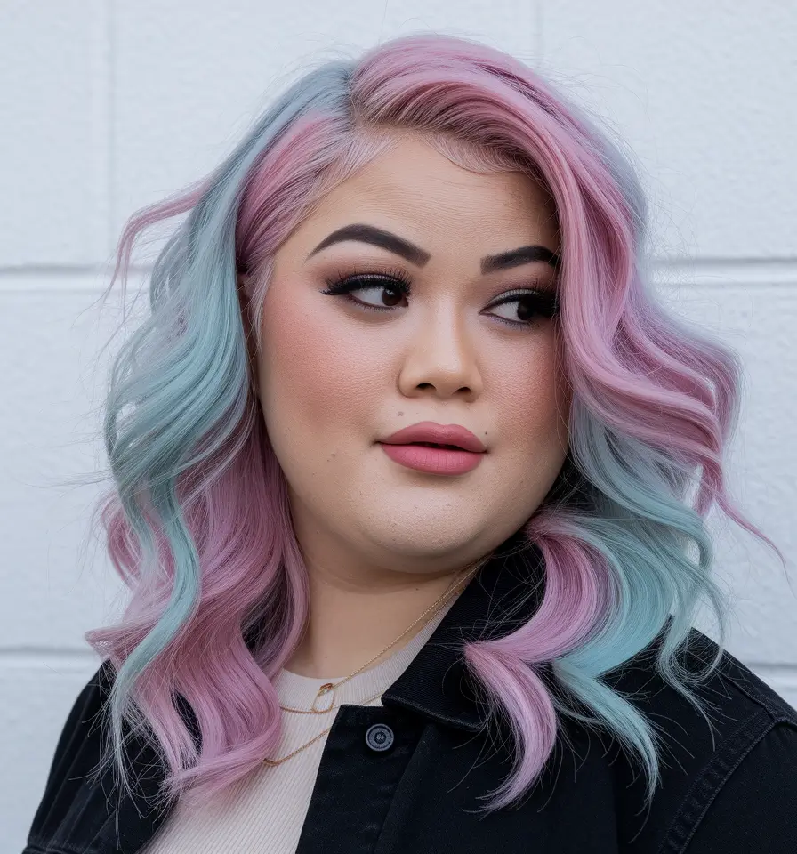 fall haircuts chubby face Pastel Fantasy Waves with Deep Side Part