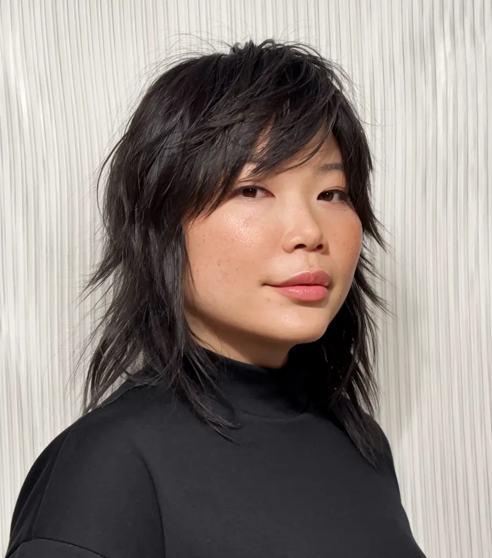 fall haircuts chubby face Layered Shag with Feathered Texture