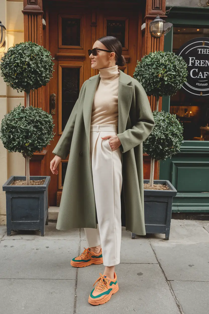 trendy fall outfits casual+Tailored Minimalism with a Sneaker Surprise