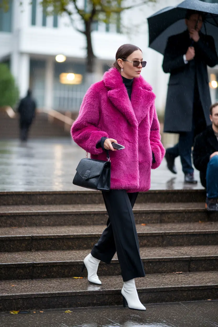 trendy fall outfits ideas+Power Pink and Rain-Proof Poise