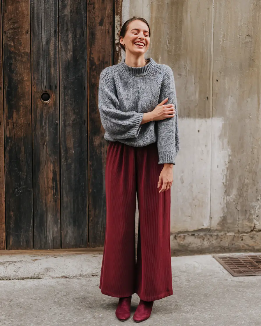 warm fall outfits ideas 2025 Wine-Toned Confidence for Crisp Days