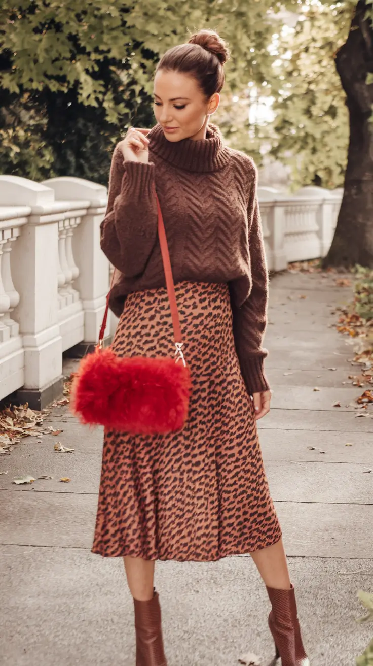 warm fall outfits ideas 2025 Effortless Elegance in Earthy Animal Print