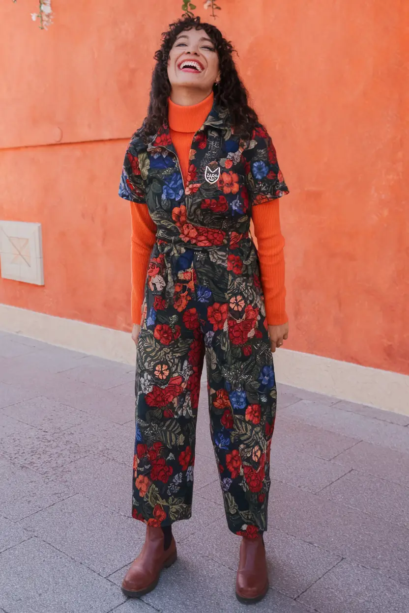 fall-2023-street-style-new-york-Floral-Jumpsuit-with-Retro-Warmth
