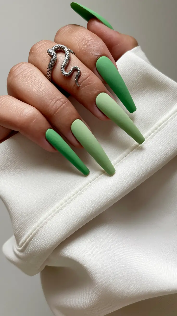 fall green nails 2025 Two-Tone Matte Drama