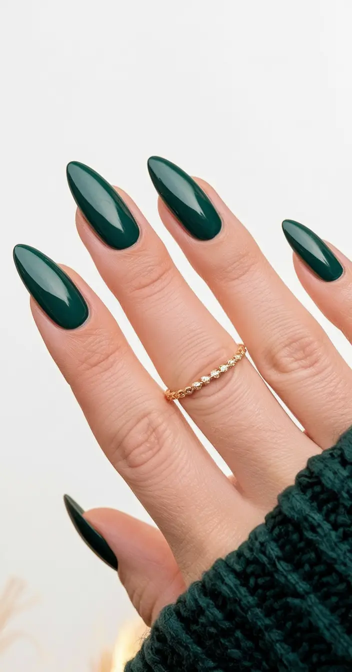 fall green nails 2025 Midnight Pine Minimalism