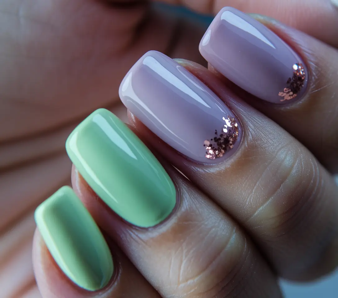 fall green nails 2025 Pistachio and Mauve Duet