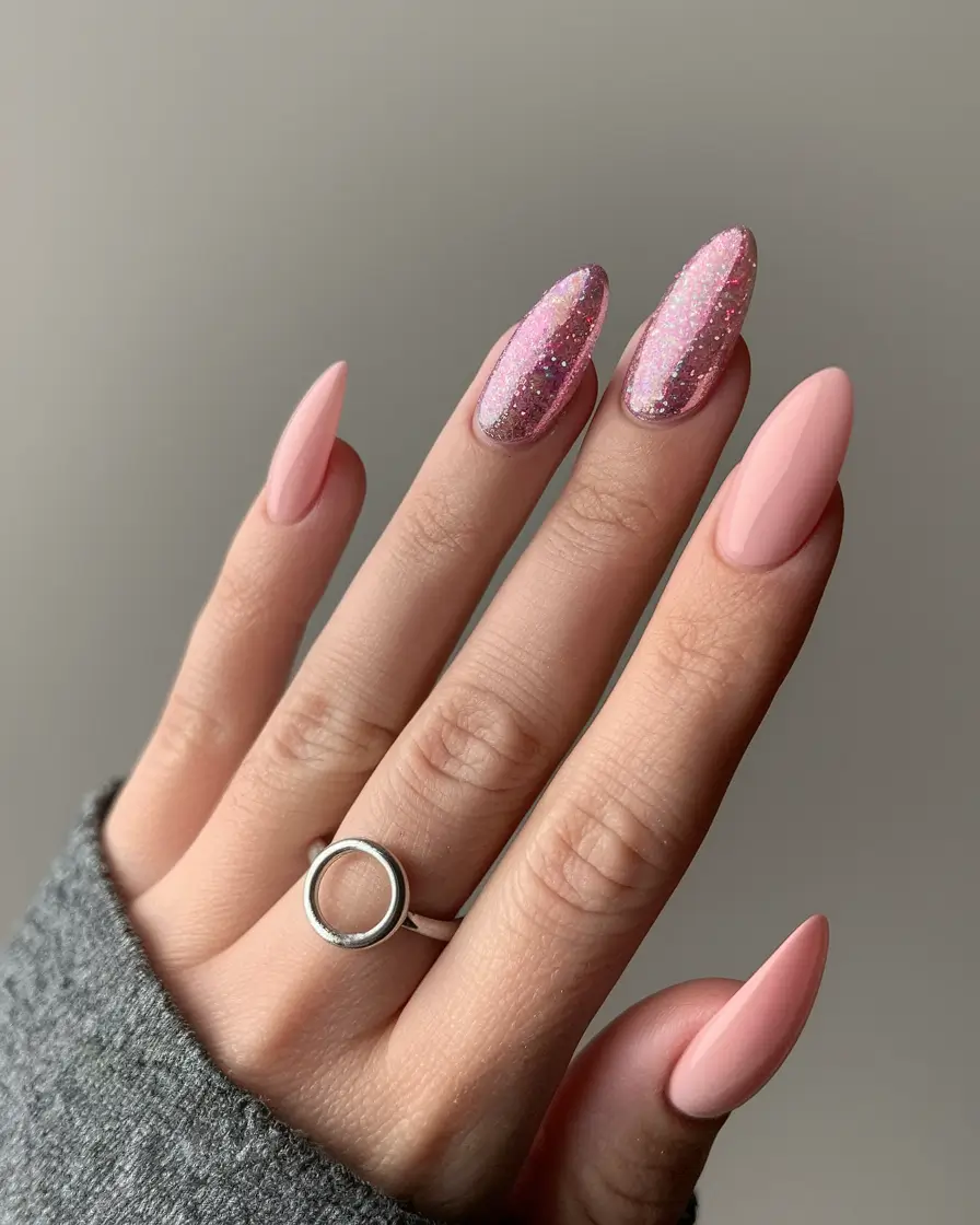 pink fall nails 2025 Soft Pink with Glitter Fade
