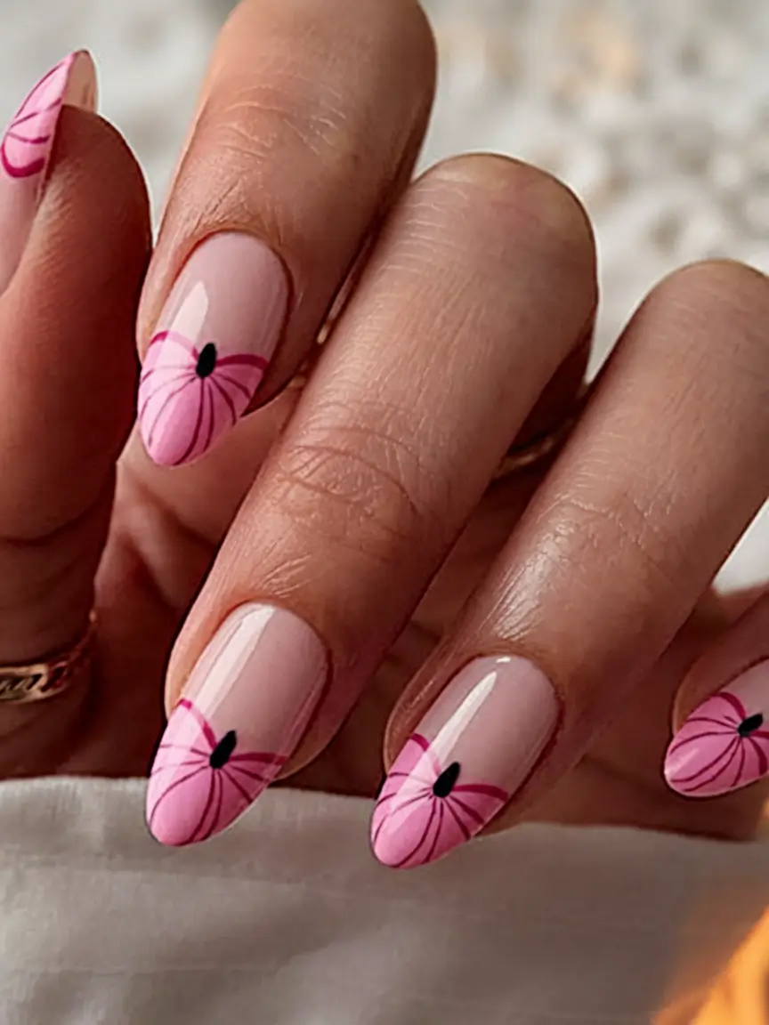 pink fall nails 2025 Floral Pink French