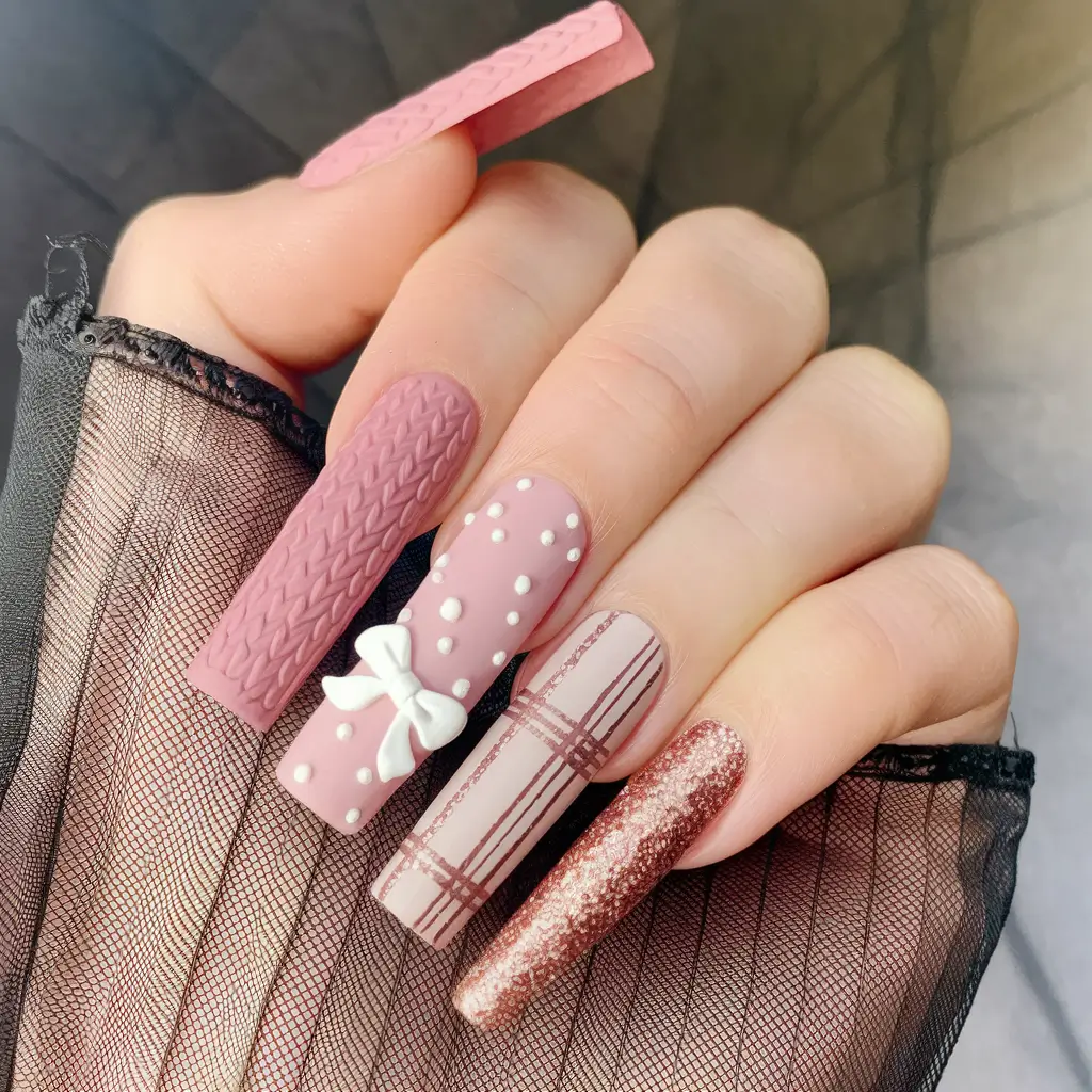pink fall nails 2025 Cozy Sweater Textures