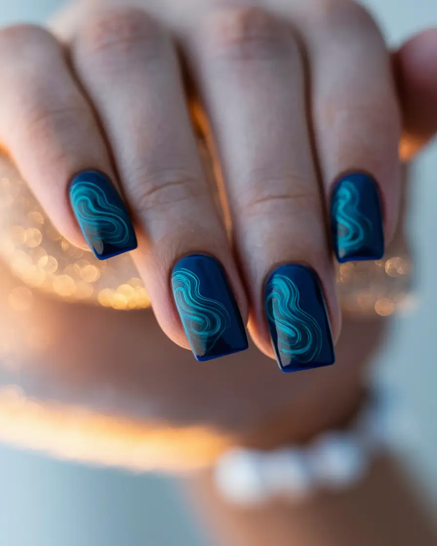 fall square nails 2025 Electric Blue Flow