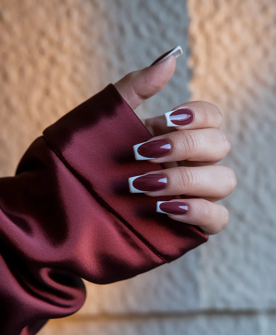 Fall Nails 2025 with Square Shape Wine-Edged French Twist