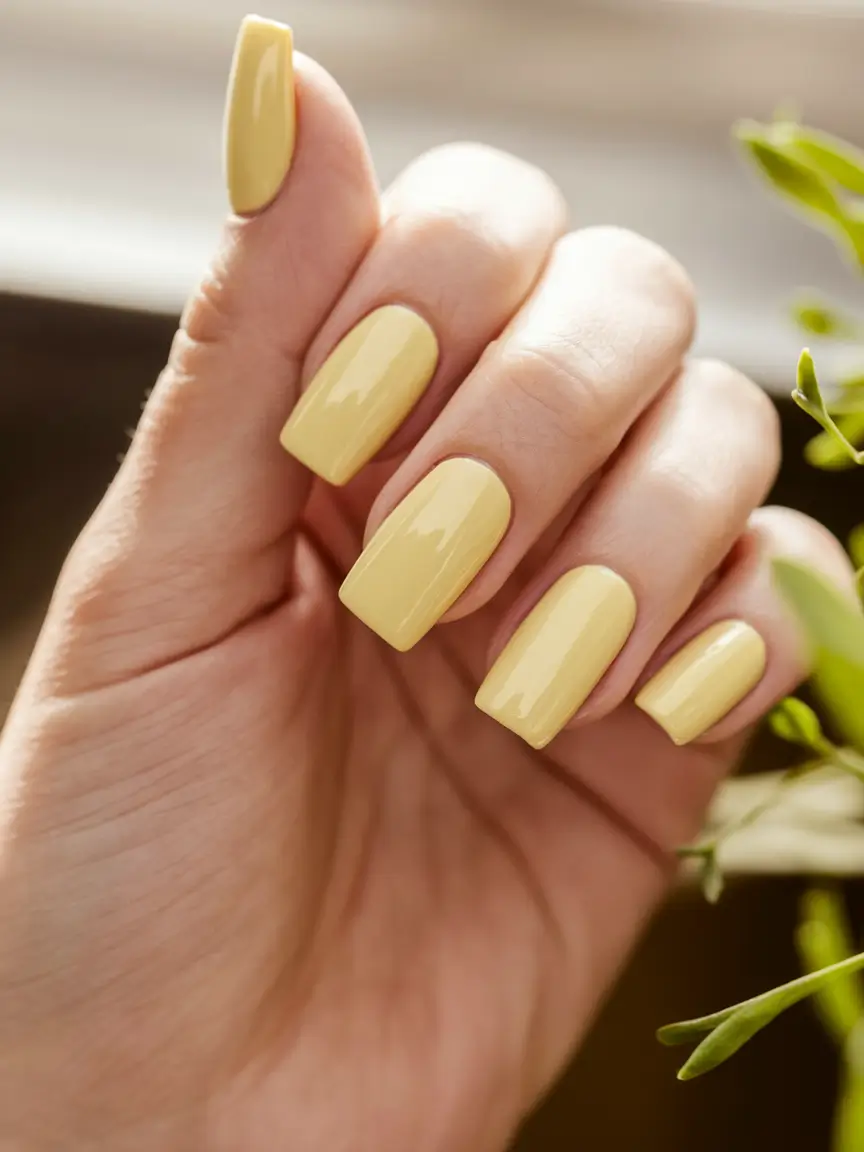 fall square nails 2025 Buttercream Yellow for Golden Fall Days