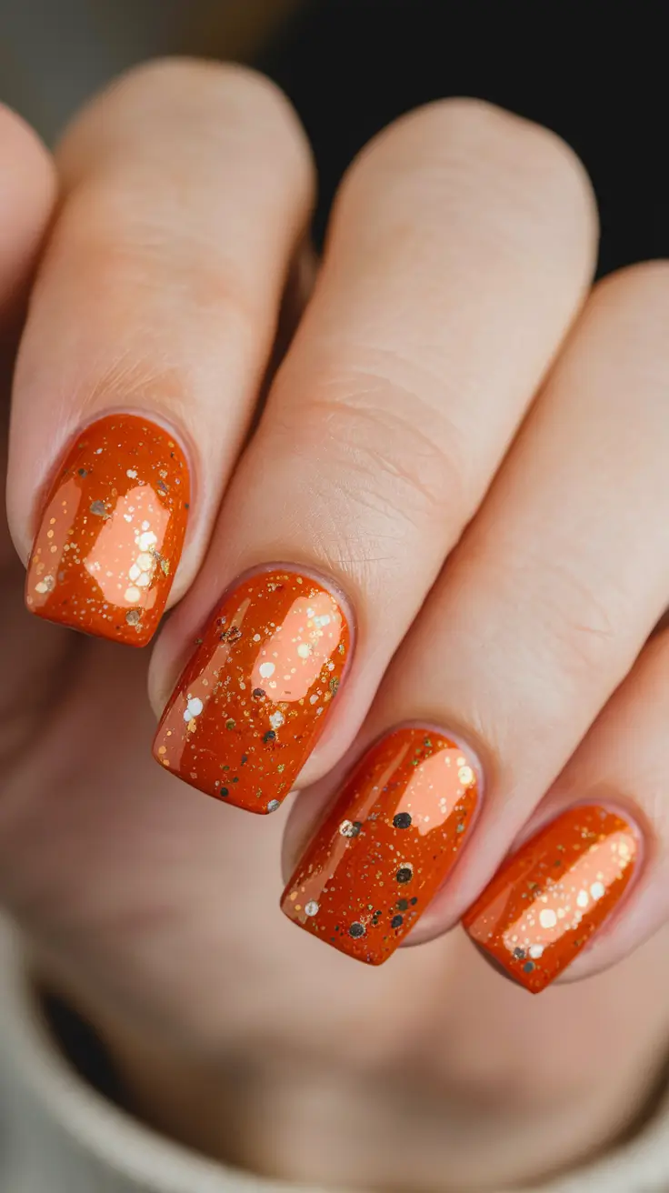 fall square nails 2025 Spiced Pumpkin Glitter Glow