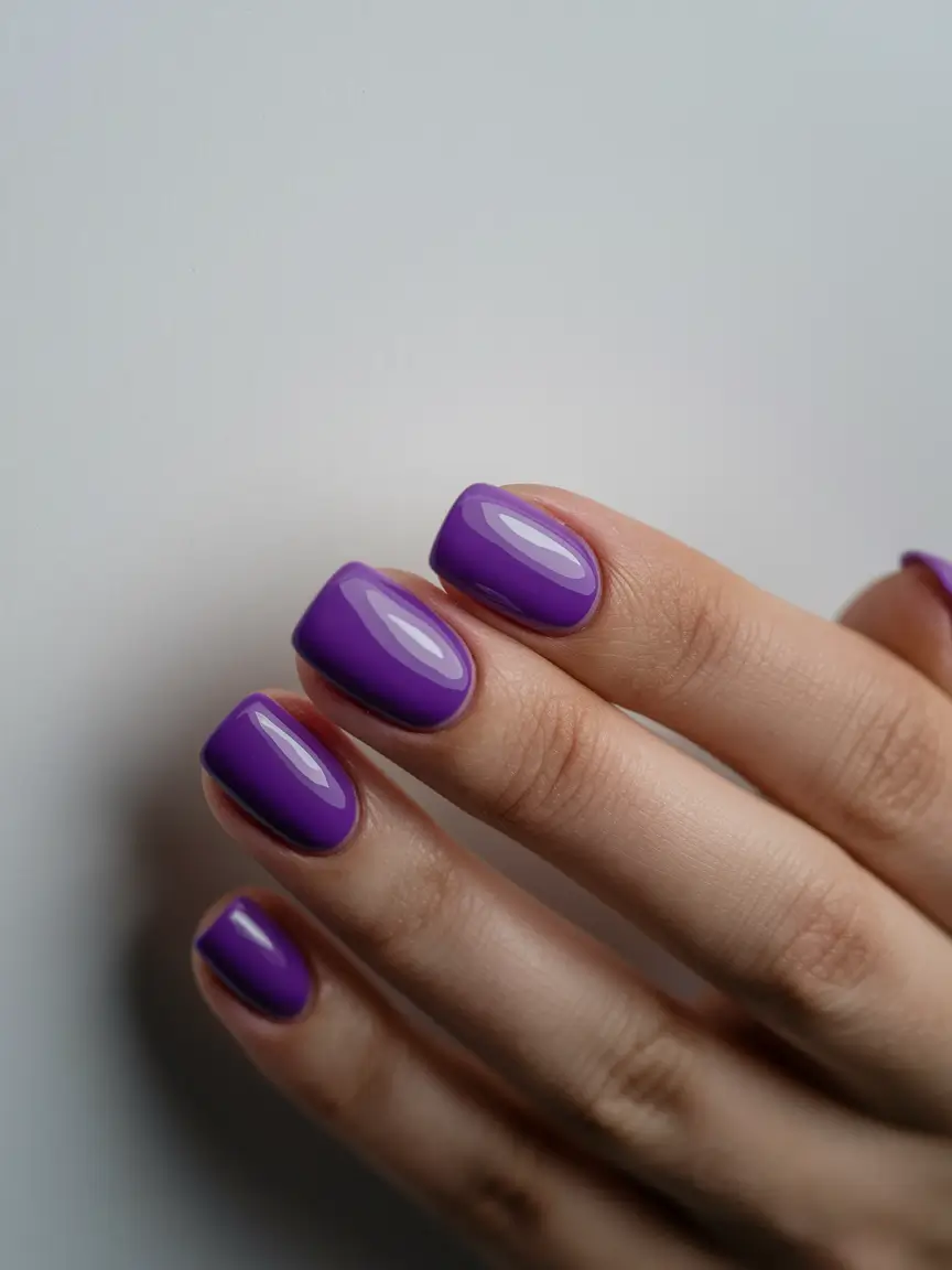 Autumn 2025 Nail Color Inspiration – Glossy Violet Squoval for Early Evenings