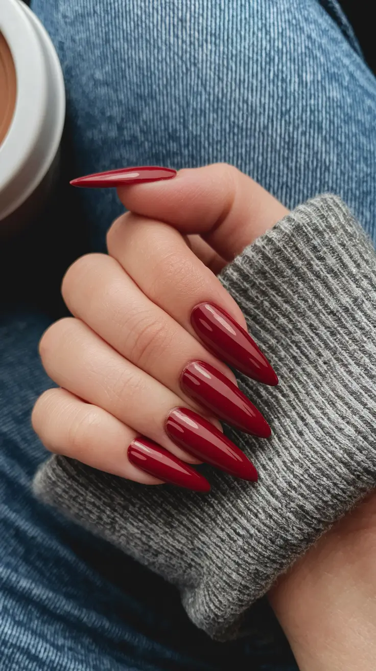 Autumn 2025 Nail Color Inspiration – Cranberry Glass Almonds