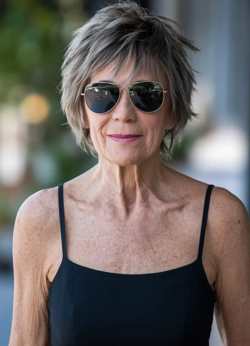 Beautiful Fall 2025 hairstyles for Women 50+ – Textured Short Shag with a Modern Edge
