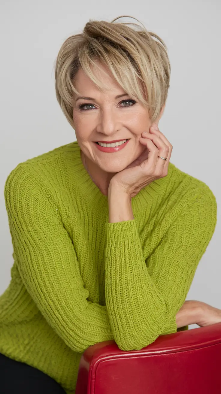 Beautiful Fall 2025 hairstyles for Women 50+ – Layered Short Pixie with Side Bangs