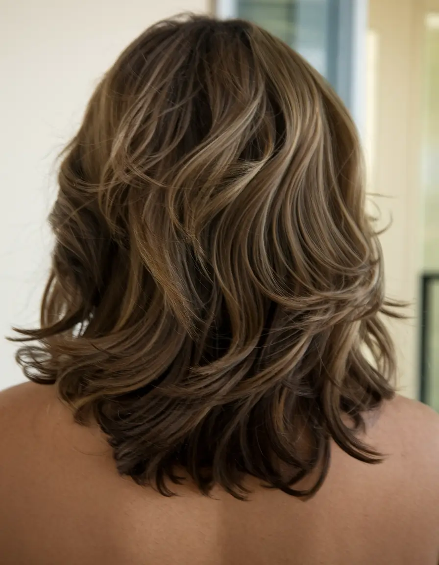 Beautiful Fall 2025 hairstyles for Women 50+ – Layered Medium Waves with Dimensional Highlights