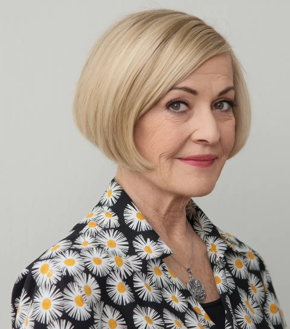 Beautiful Fall 2025 hairstyles for Women 50+ – Polished Short Bob with Side Part