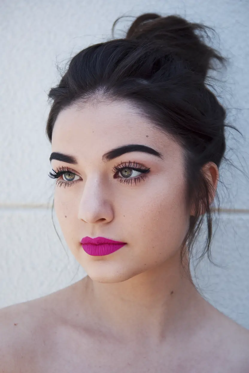 Best Fall Hair Colors Trends 2025 for Cool Skin – Cool Charcoal Brunette Top Knot