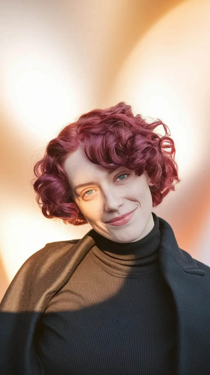 Best Fall Hair Colors Trends 2025 for Cool Skin – Mulled-Berry Curly Bob