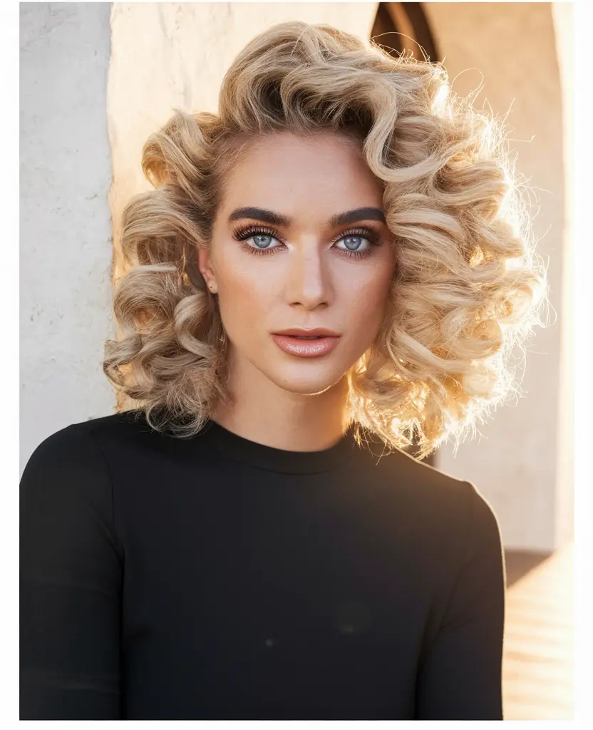 Best Fall Hair Colors Trends 2025 for Cool Skin – Champagne Vanilla Curls With Luxe Volume