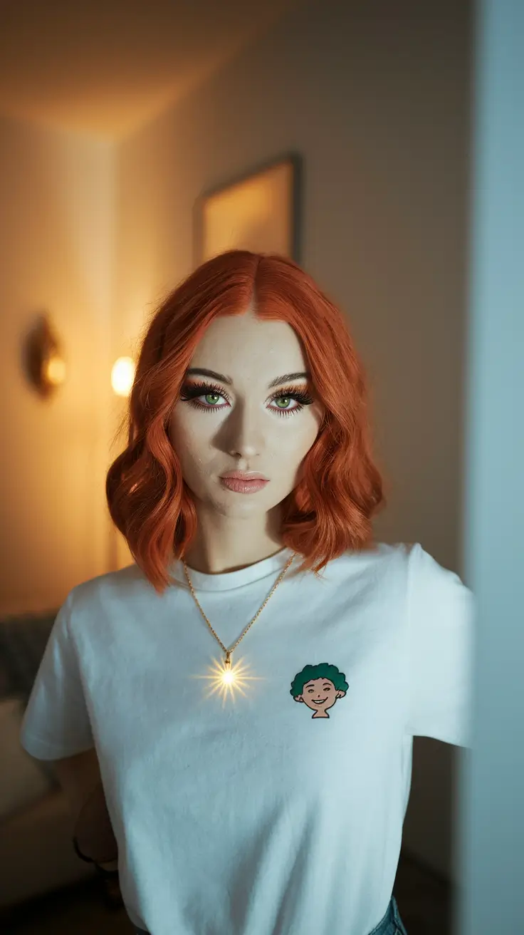 Best Fall Hair Colors Trends 2025 for Cool Skin – Electric Copper Lob With Center Part
