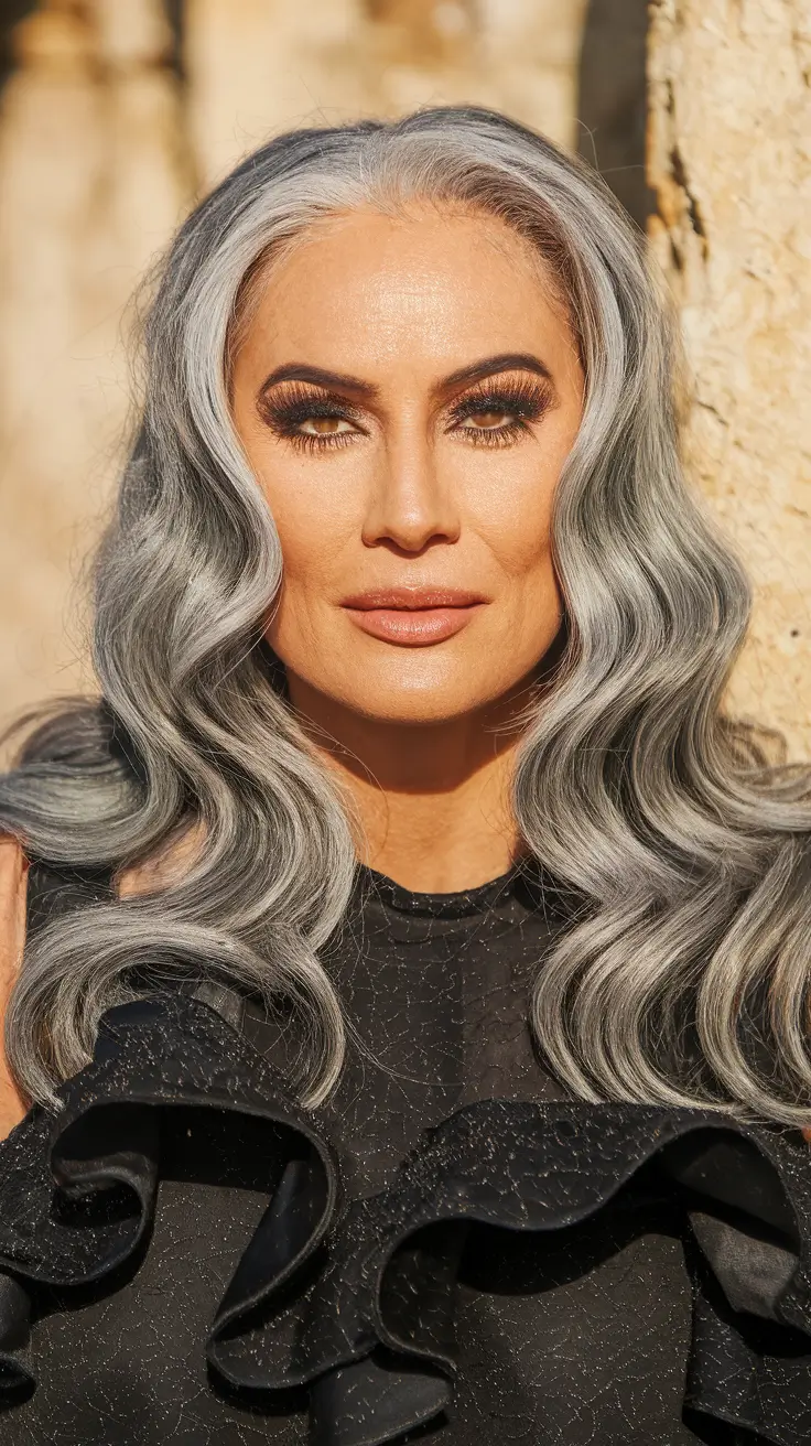 Best Fall hairstyles for Women 40+ in 2025 – Long Glamorous Gray Waves