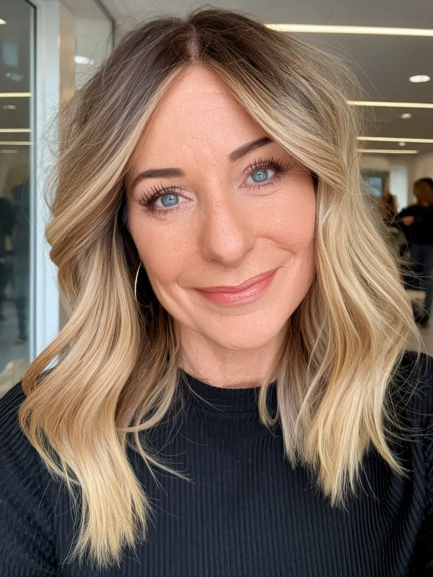 Best Fall hairstyles for Women 40+ in 2025 – Dimensional Blonde Mid Length with Waves
