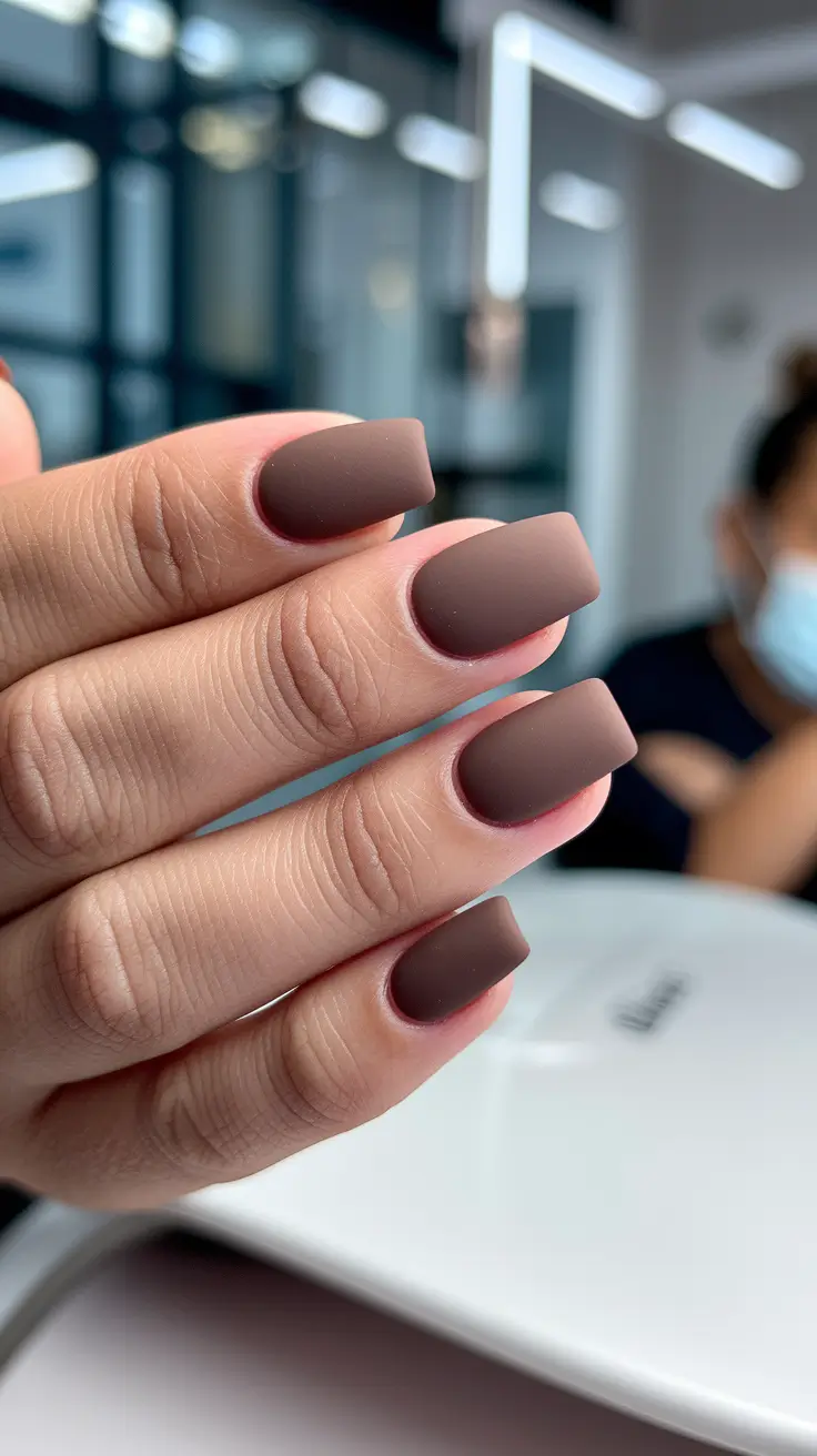 brown fall nails designs 2025 Velvety Matte Cocoa Squares