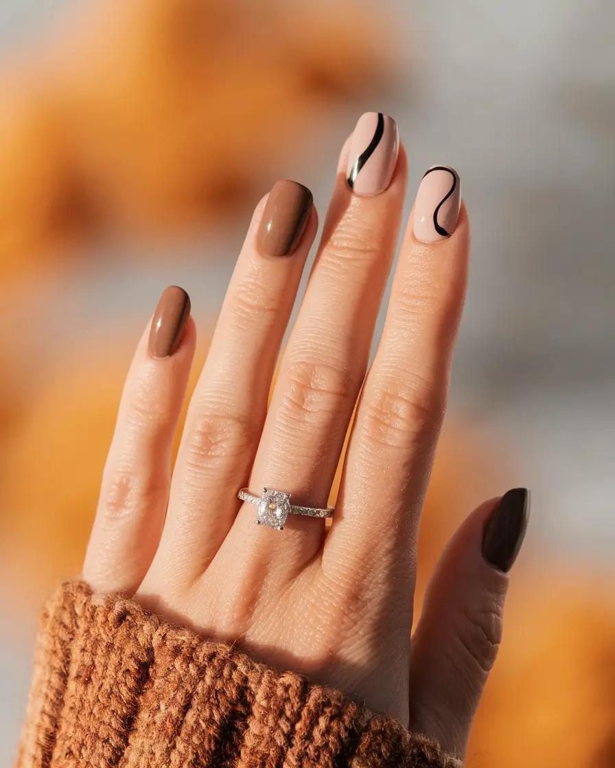 brown fall nails designs 2025 Mocha & Nude Curves with a Modern Edge