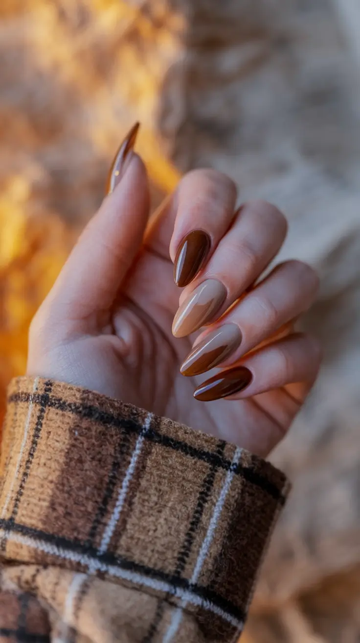 brown fall nails designs 2025 Warm Caramel & Espresso Mix