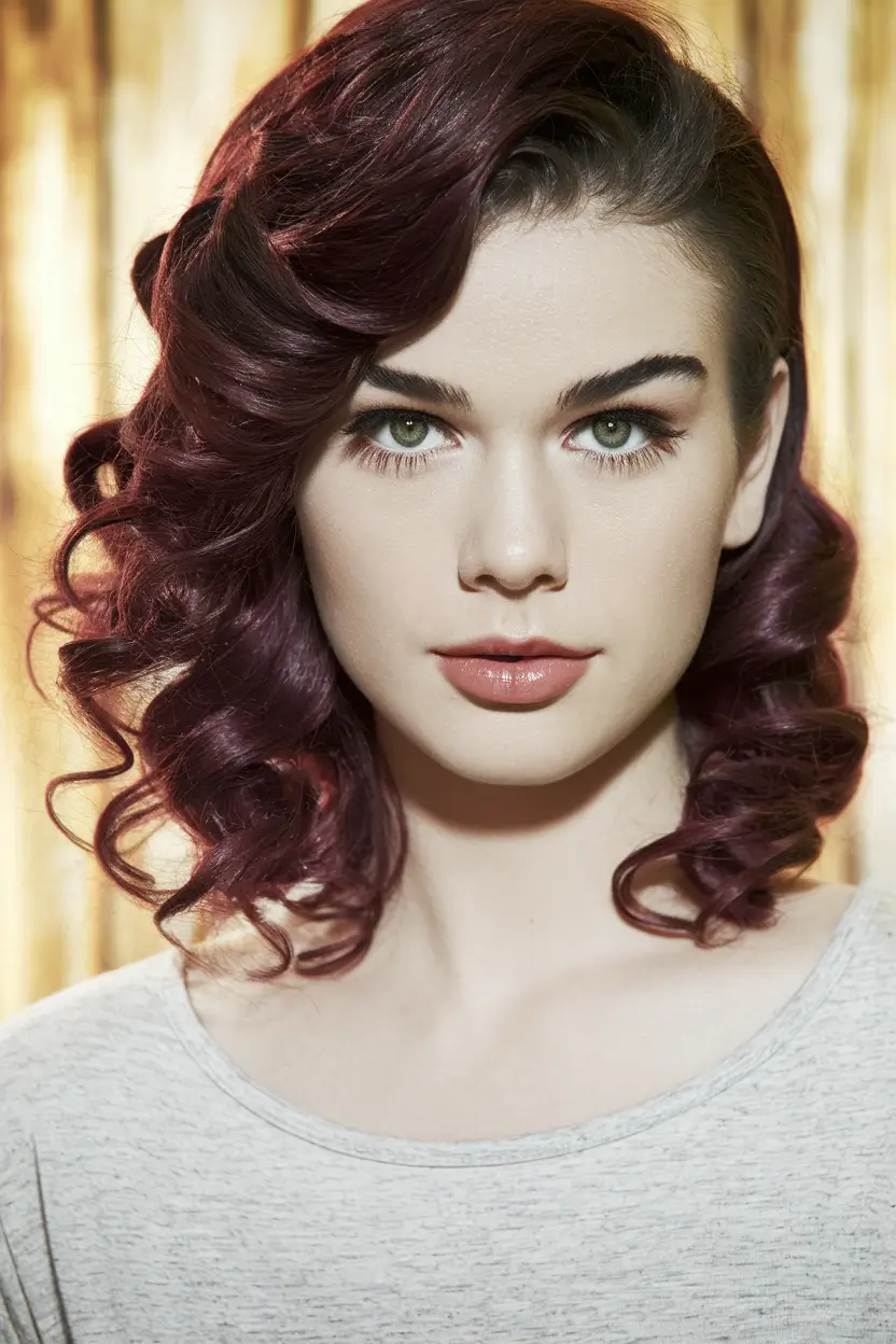 Burgundy Hair Inspiration for the Fall Season 2025 – Vintage Maroon Curls with Side Sculpt
