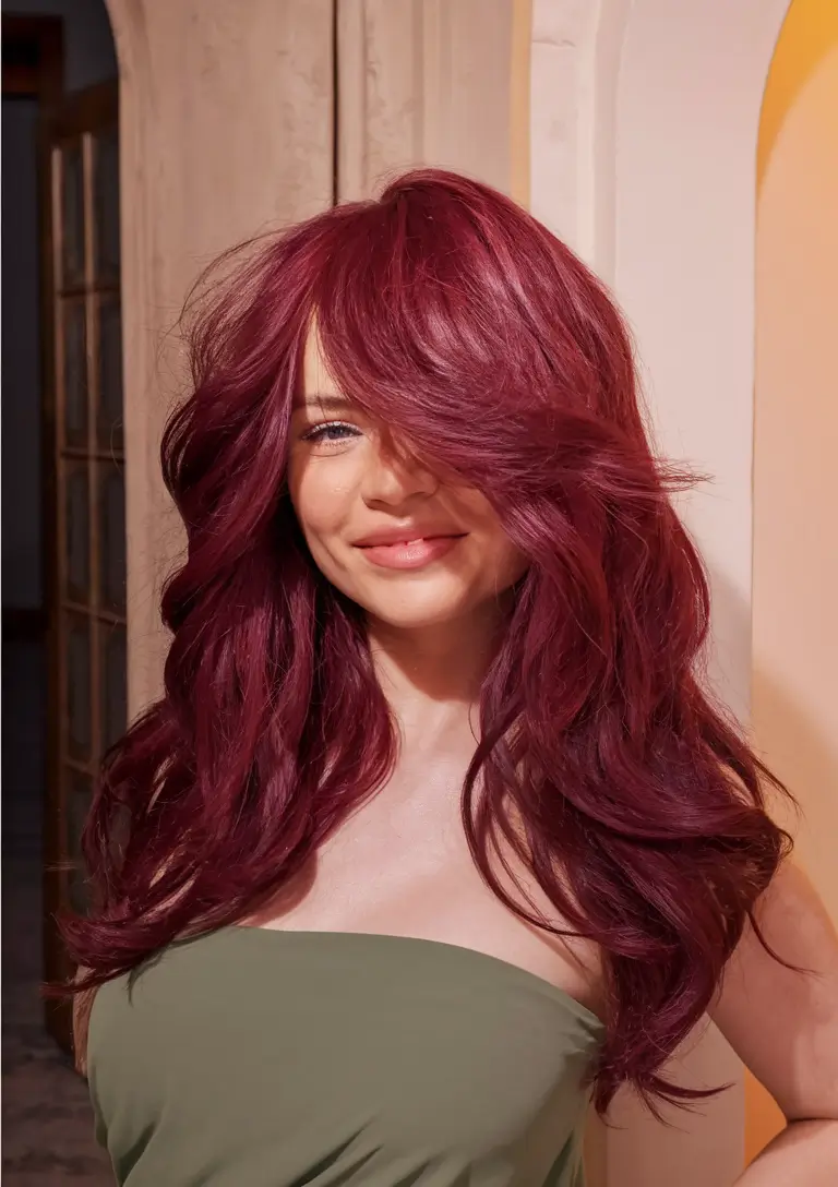 Burgundy Hair Inspiration for the Fall Season 2025 – Berry Volume with Curtain Swoop