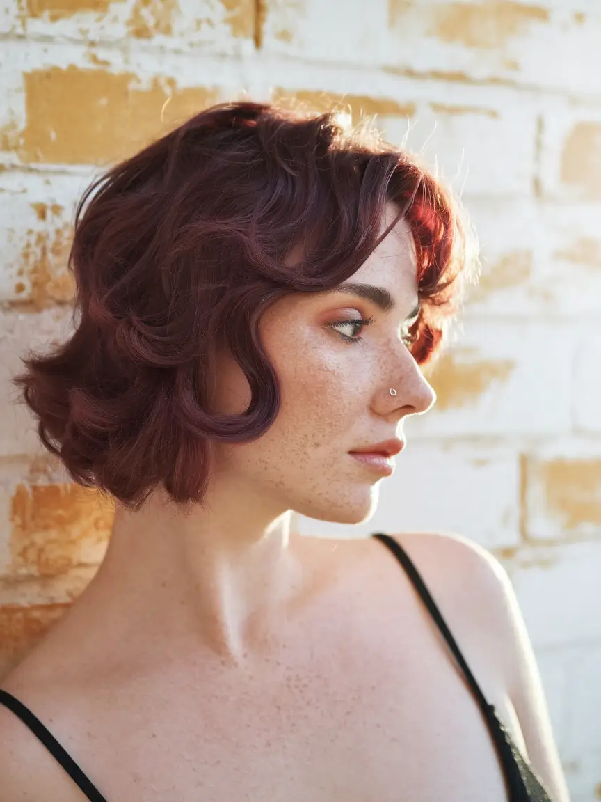 Burgundy Hair Inspiration for the Fall Season 2025 – Textured Plum Bob with Soft Waves