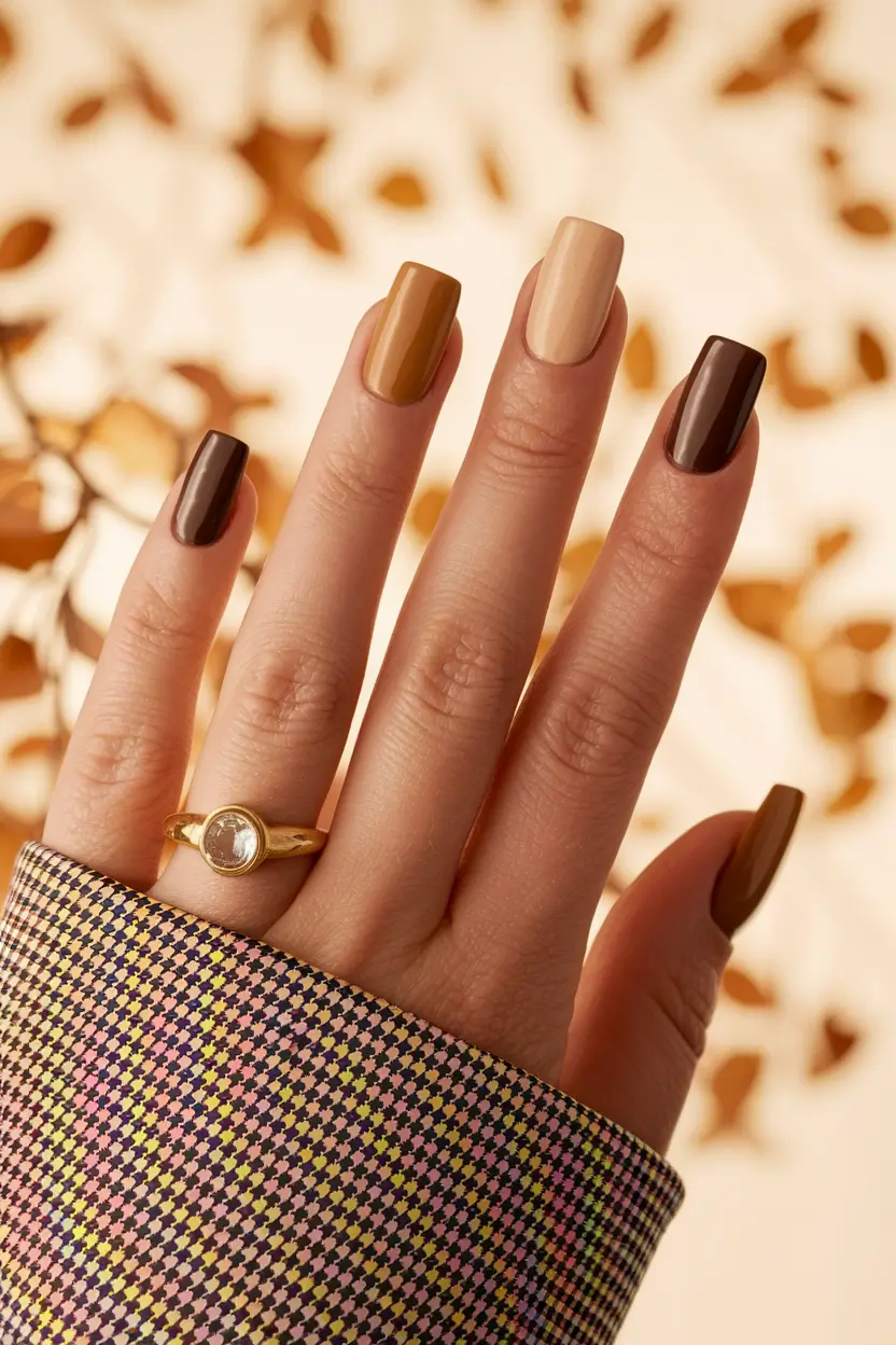 neutral fall nails 2025 Warm Caramel Ombre