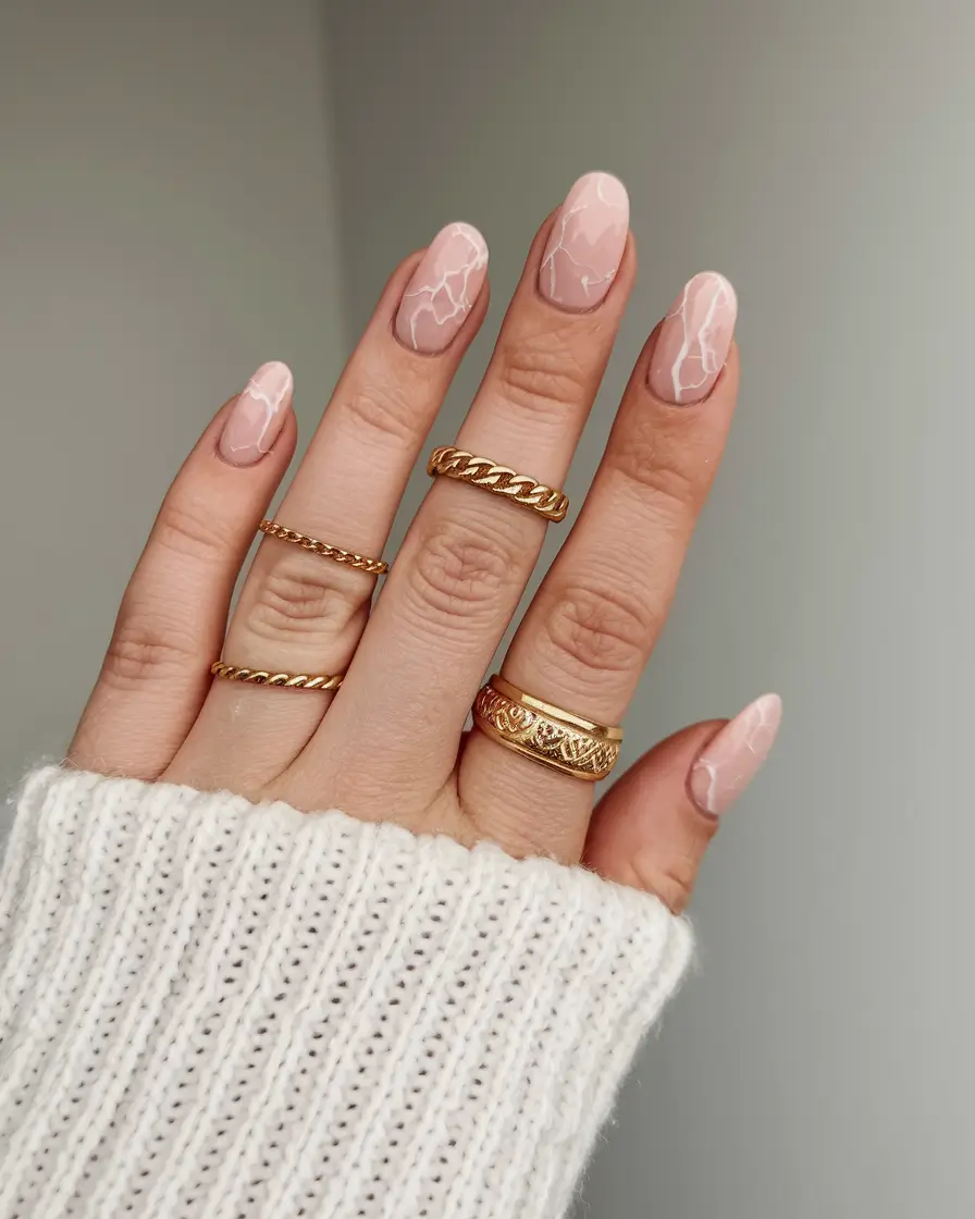 neutral fall nails 2025 Marble Veins
