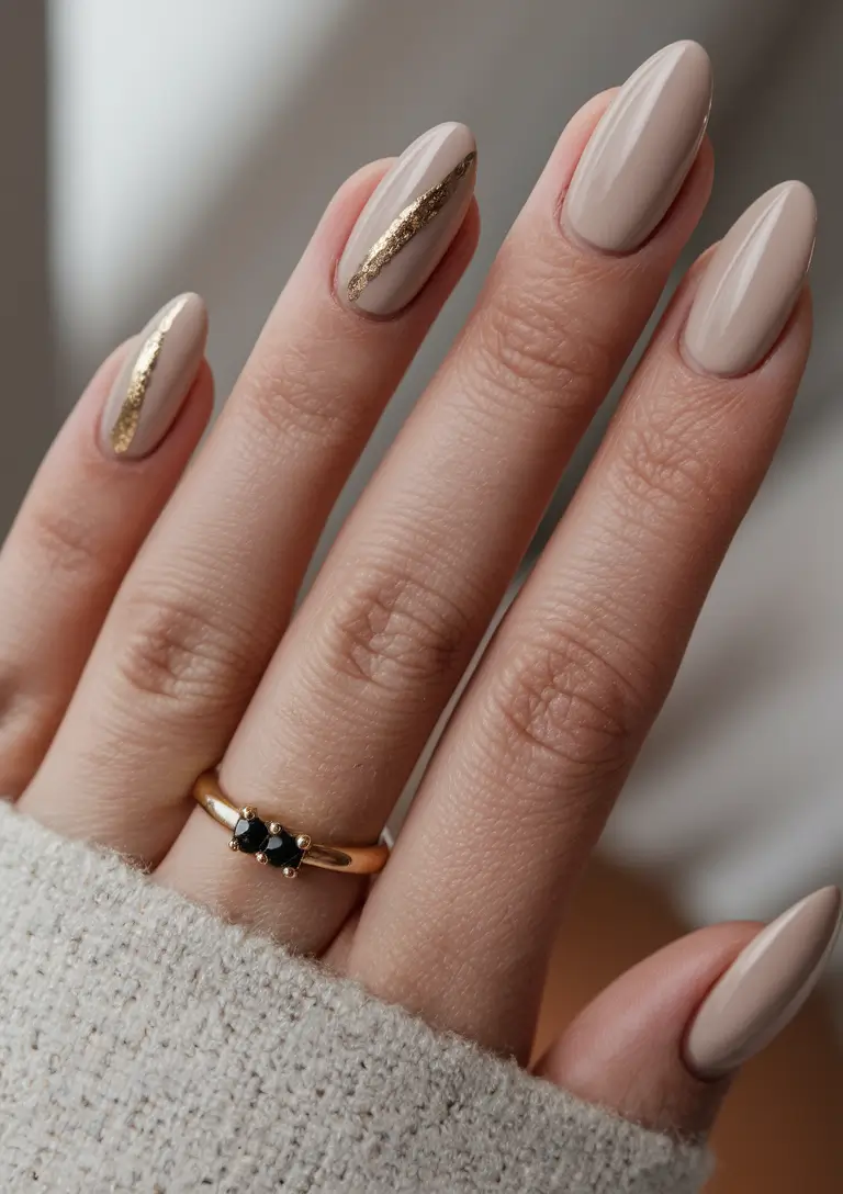neutral fall nails 2025 Golden Stripe Elegance
