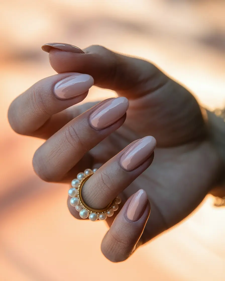neutral fall nails 2025 Classic Nude Almond Glow