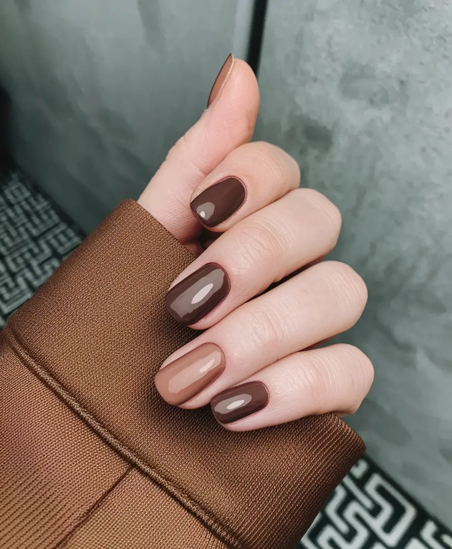 neutral fall nails 2025 Two-Tone Chocolate Mix