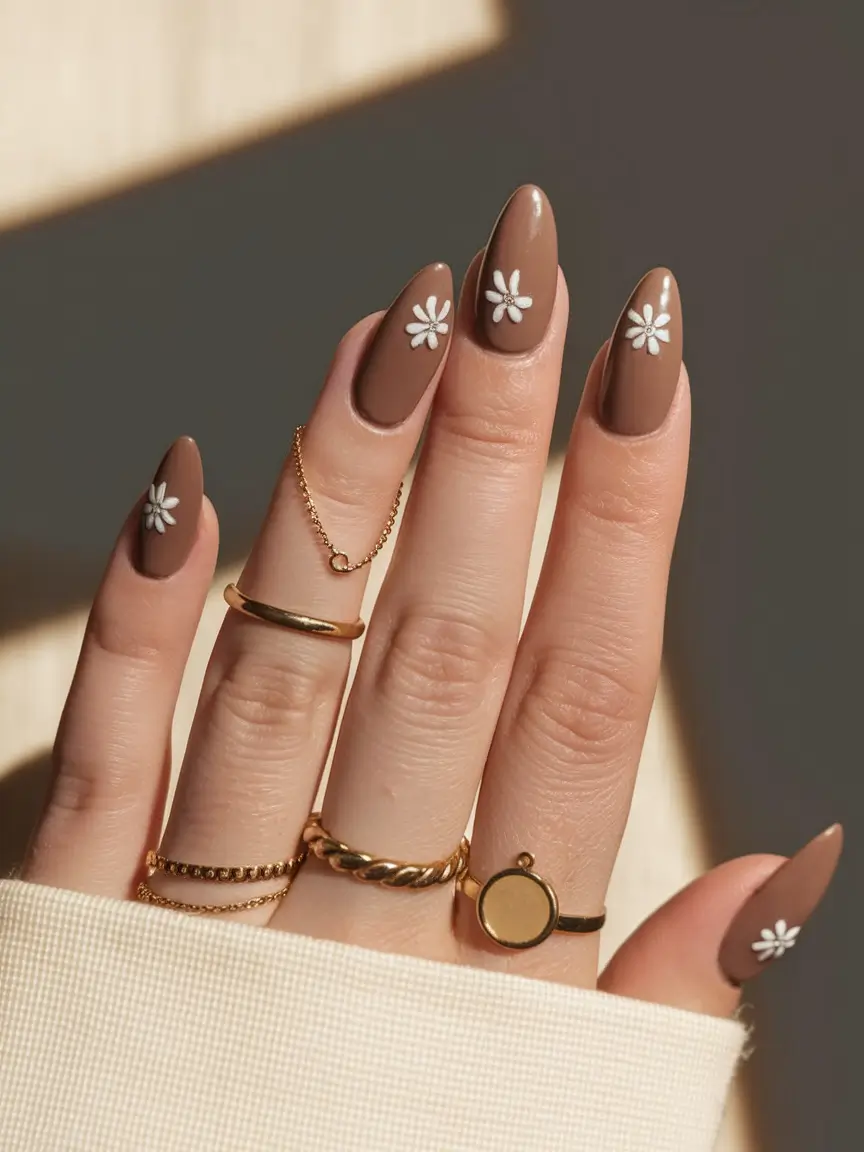 neutral fall nails 2025 Chocolate Daisy Charm