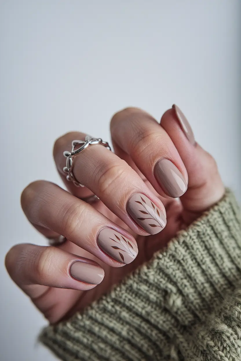 neutral fall nails 2025 Subtle Botanical Touch