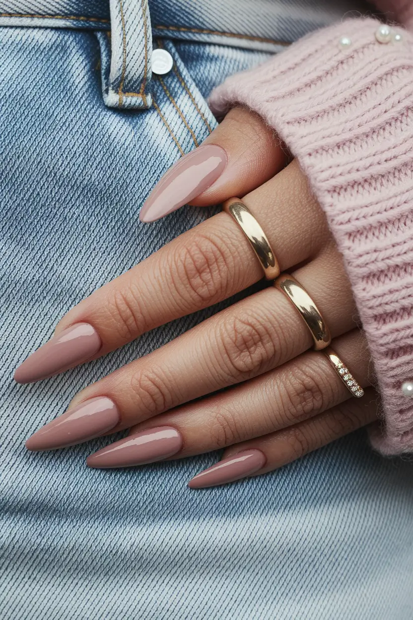 neutral fall nails 2025 Rosy Nude Stiletto
