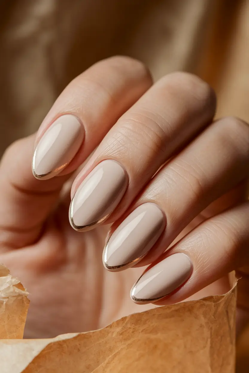 neutral fall nails 2025 Golden Edge French