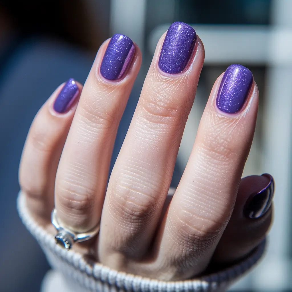 fall gel nails designs autumn 2025+Purple Nightfall Sparkle