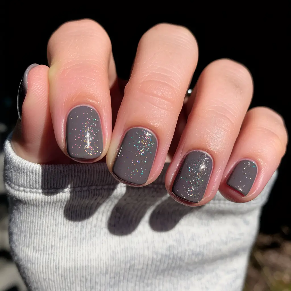 fall gel nails designs autumn 2025+Cosmic Taupe Glitter