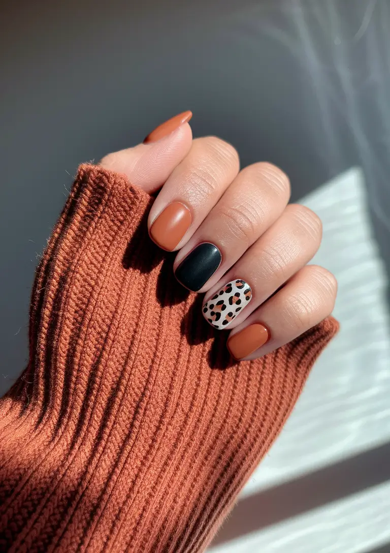 fall gel nails ideas natural nails+Warm Neutrals with a Wild Side