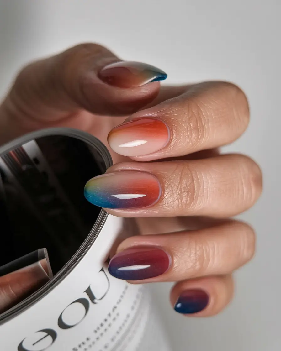 fall gel nails 2025+Sunset Spectrum Gradient